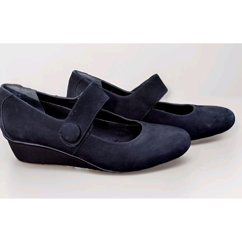 ROS HOMMERSON “ELSA” Shoes SZ 9.5 N Black  Nubuck Suede Leather Mary Jane Wedge